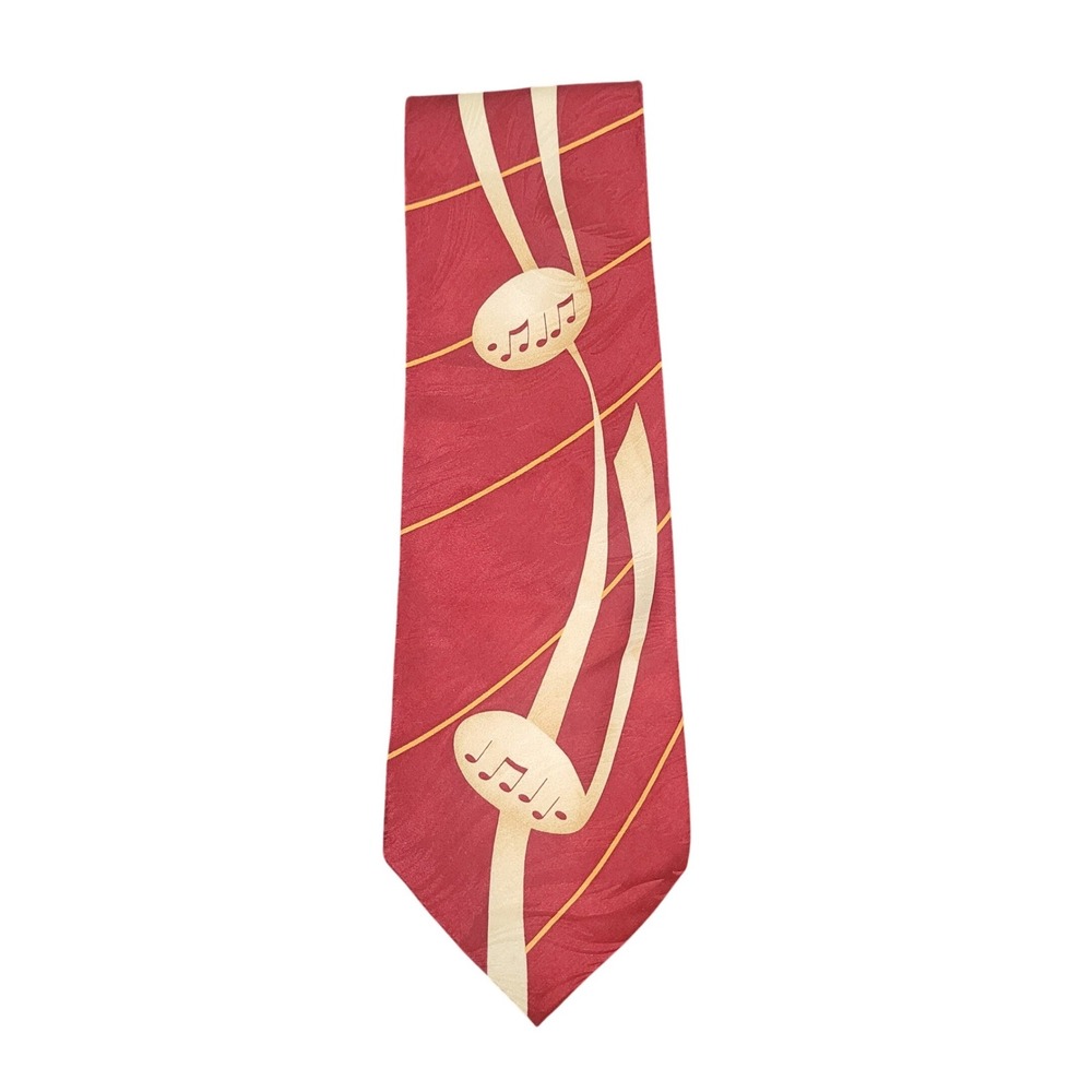 Tommy Bahama 58" Silk Musical Notes Necktie Mens Red Music Theme Tie